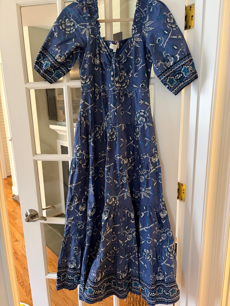 Caroline Constas Blue Dress With Puff Sleeves
